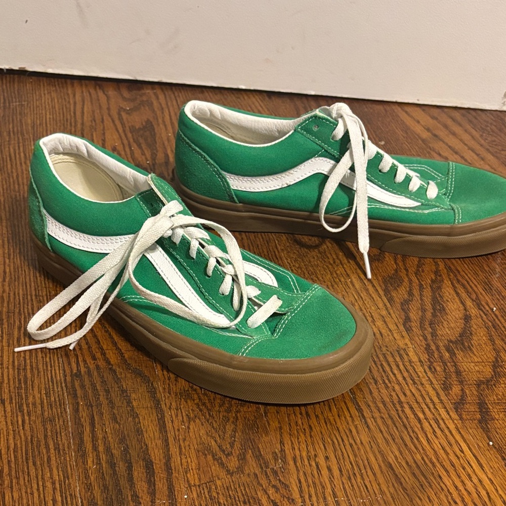 Vans Green Sneakers with White and Brown Accents